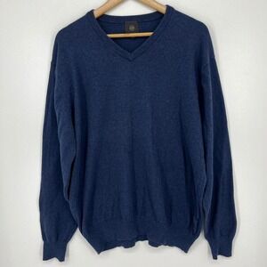 FX Fusion Mens Navy Blue V-Neck Cotton Cashmere‎ Blend Sweater Large